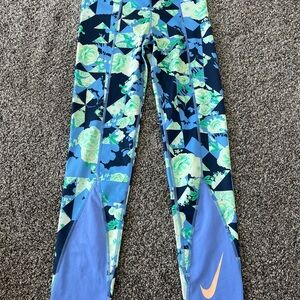 Nike Kids' Floral and Geometric Blue Leggings